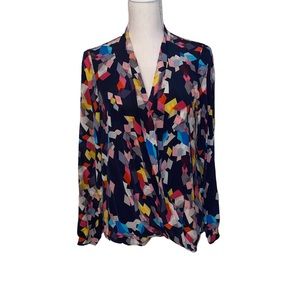 Trina Turk Geometric Print Drape Silk Blouse Draper Front Two Separate Piece